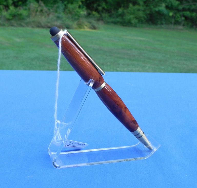 Slim twist pen with a stylus top, made from amboyna burl.