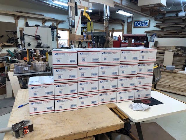 Soap dishes ready for shipping, these boxes contain 50 soap trays each.