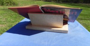 Nice rear view of curly maple cookbook holder